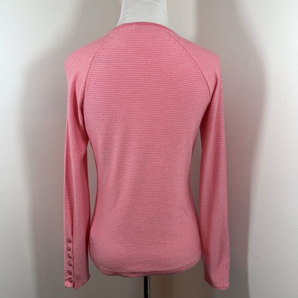 J.McLaughlin Janie Sweater Top XS Coral Cotton Blend Button Cuff Women's Preppy - Picture 4 of 11